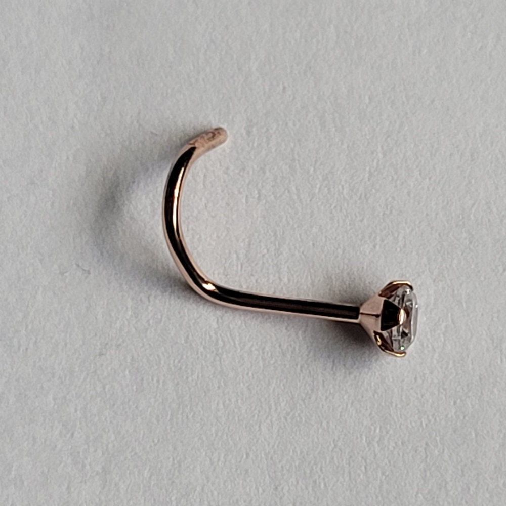 14k Rose Gold Cubic Zirconia Nose Ring (Screw)